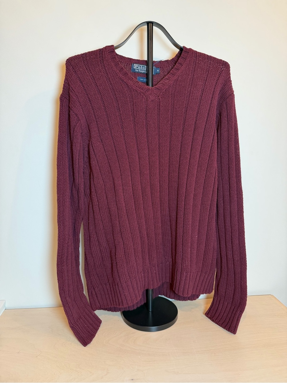 Polo Ralph Lauren Men's V-Neck Ribbed Sweater - Burgundy - Picture 4 of 5